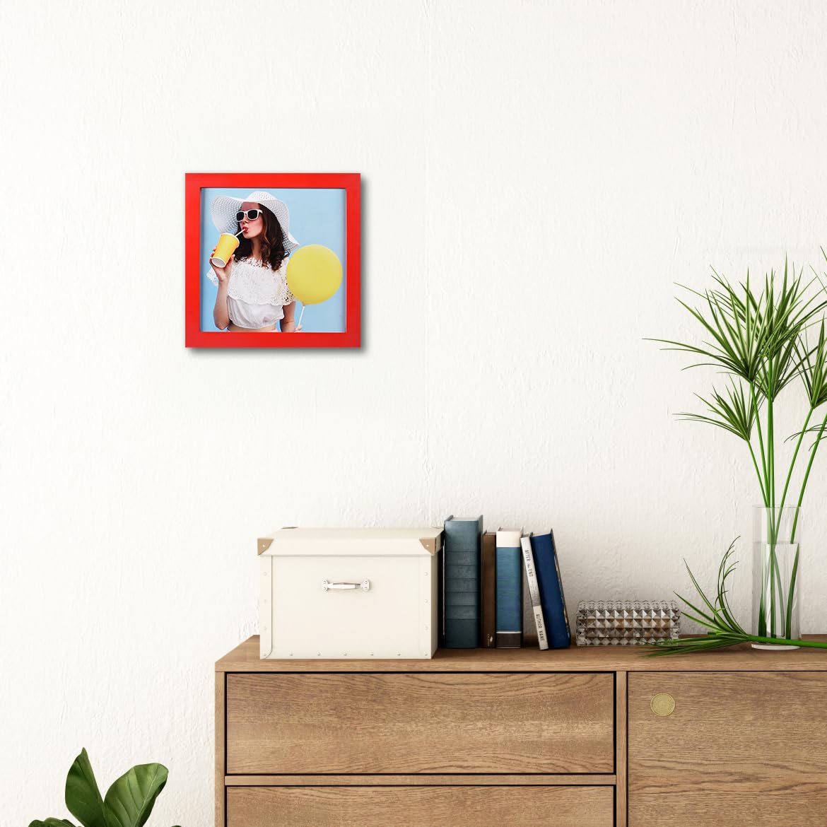 wyooxoo 8x8 Picture Frames Set of 4 Made Of Solid Wood Red Photo Frames Colorful Frame with HD Plexiglass, Wall or Tabletop Disp
